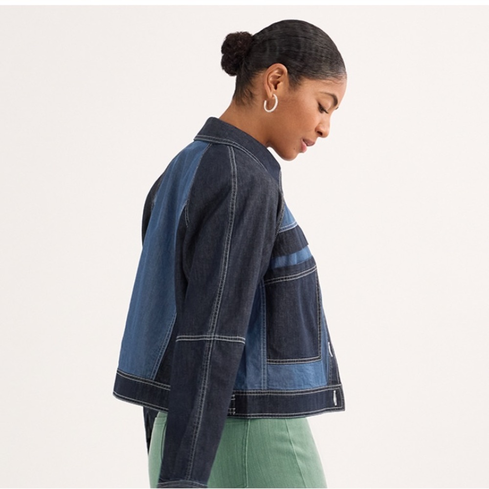 NWT! CAbi Blue Jean Jacket with Color-Blocking Design